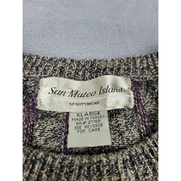 San Mateo Island Sweater Mens‎ XL Brown Geometric Made In Turkey Crew Neck Dad - Picture 2 of 5